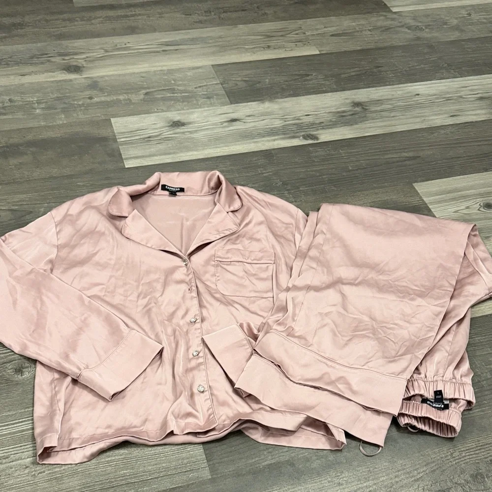 Express Faux Silk/Satin Pink Pajama Pant Set Medium